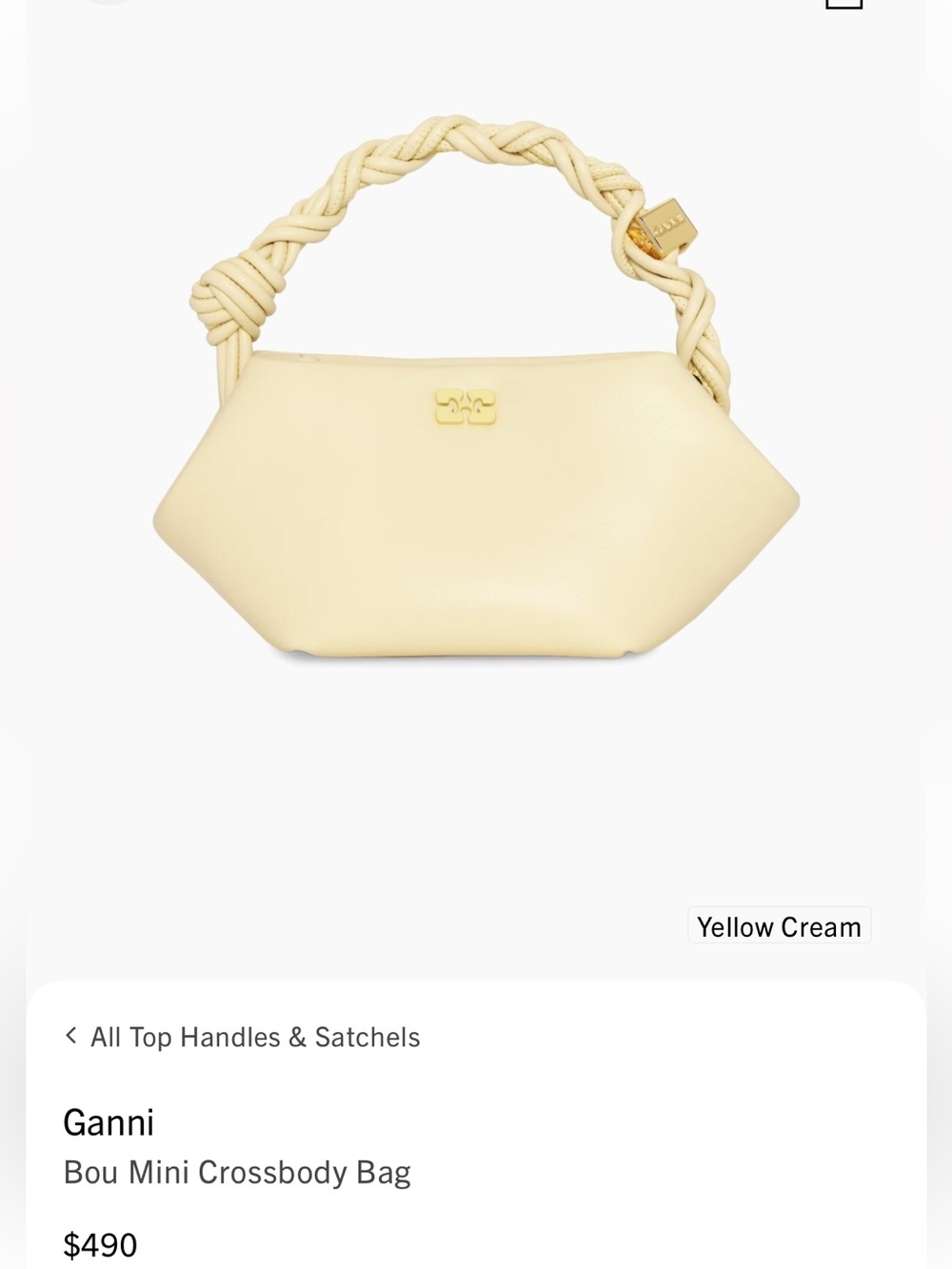 Ganni Bou Mini Top-Handle Bag in Yellow Cream - NWT